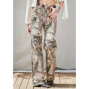 High-Rise Camo Print Wide Leg Jeans