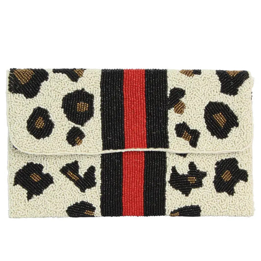 Seed Beaded Animal Print Clutch