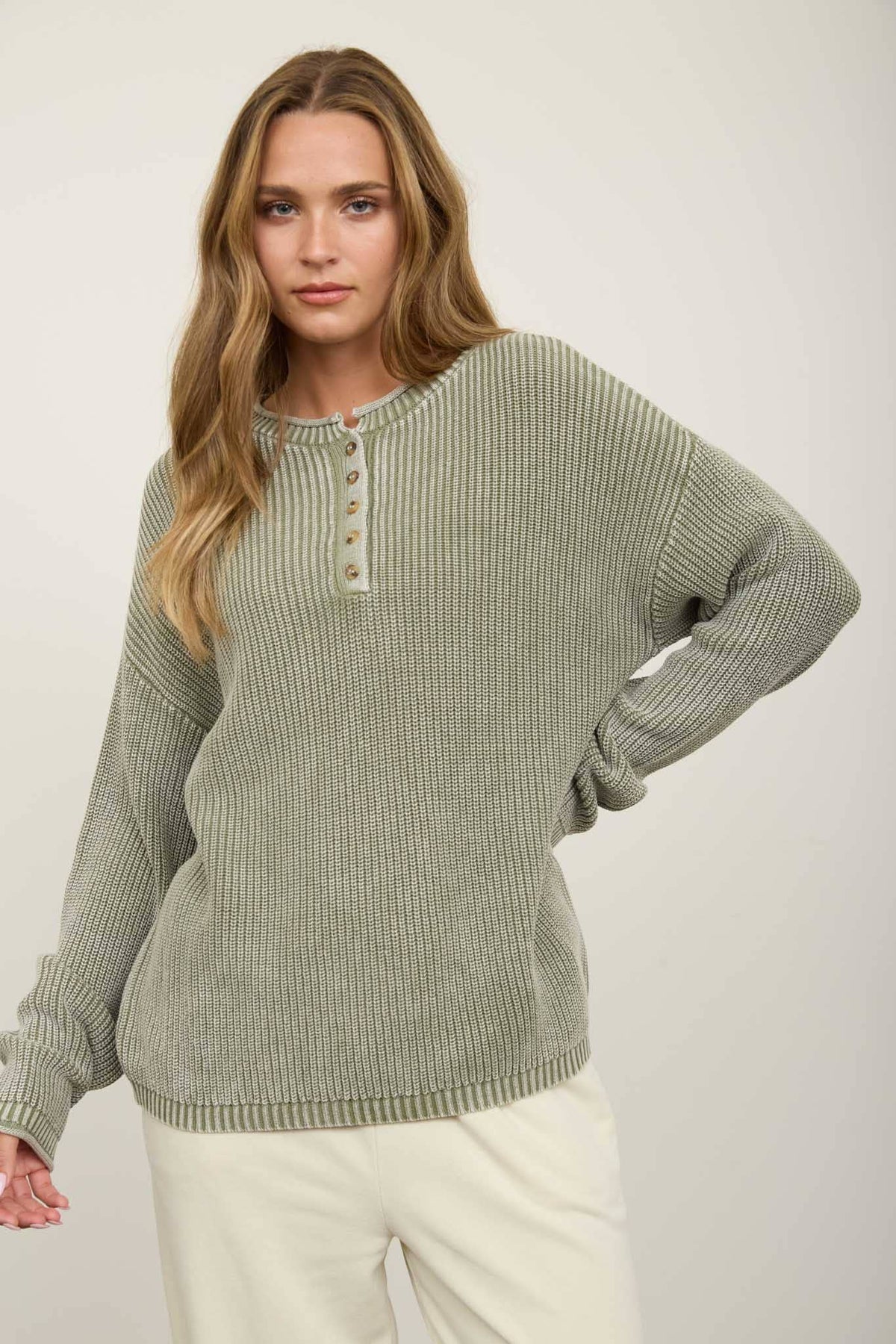 Light Olive Henley Sweater