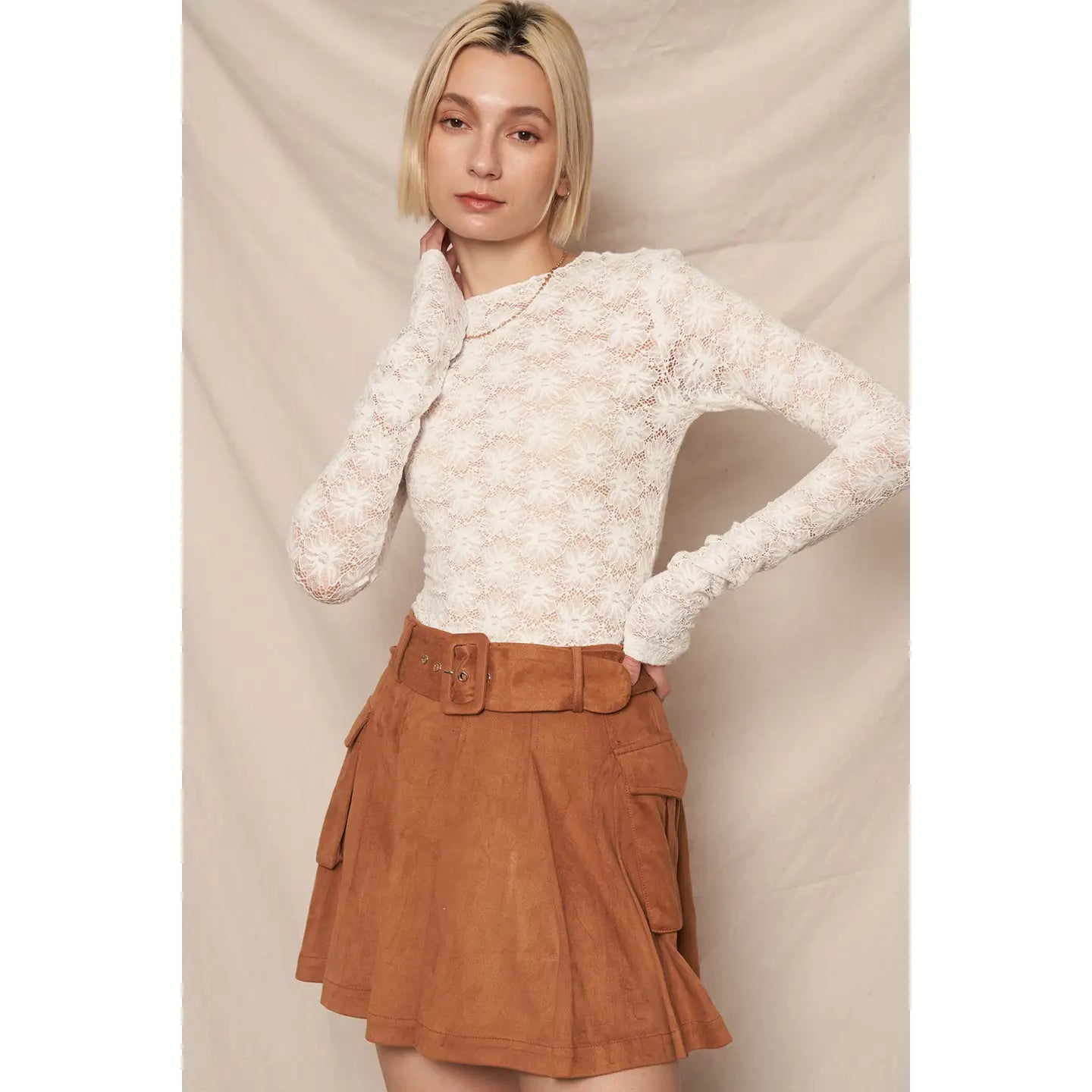 White Floral Lace Mesh Top