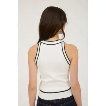 Contrast Stripe Halter Top-Ivory