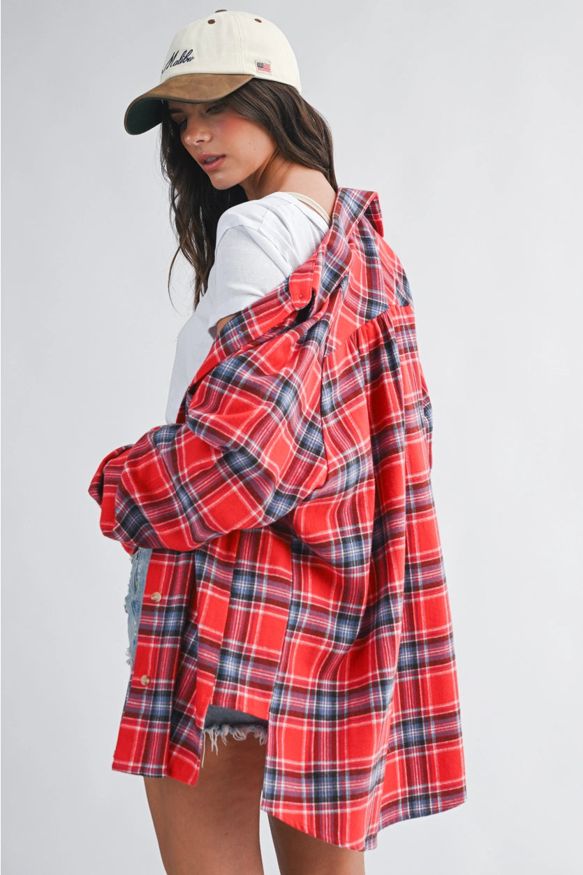 Oversized Plaid Button Down Shirt