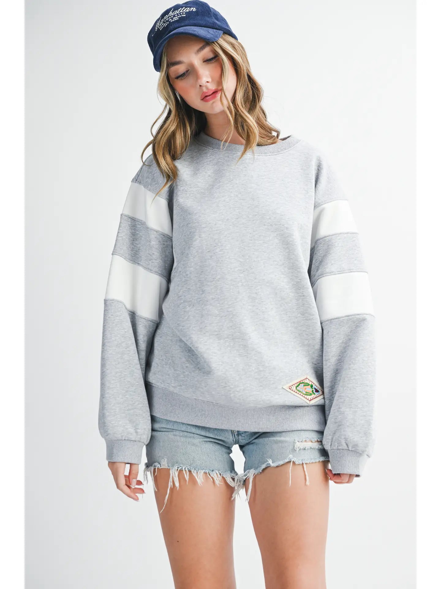 Gray Varsity Stripe Sweatshirt