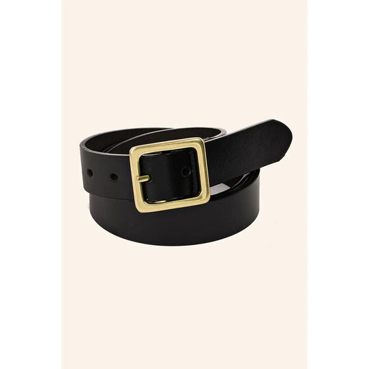 Leather Square Buckle Belt-Black