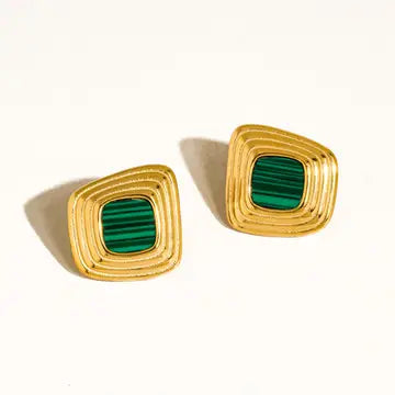 Green Solenne Square Earrings