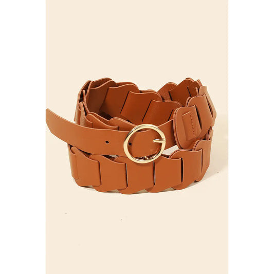 Faux Leather Braid Link Belt - Brown