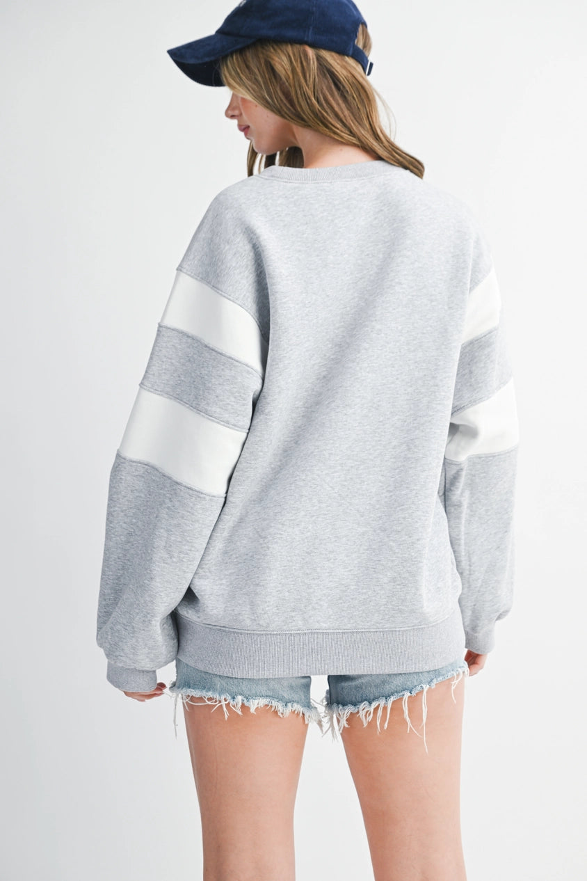 Gray Varsity Stripe Sweatshirt
