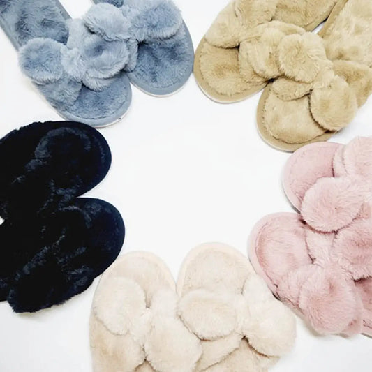 Soft Fur Bow Slippers