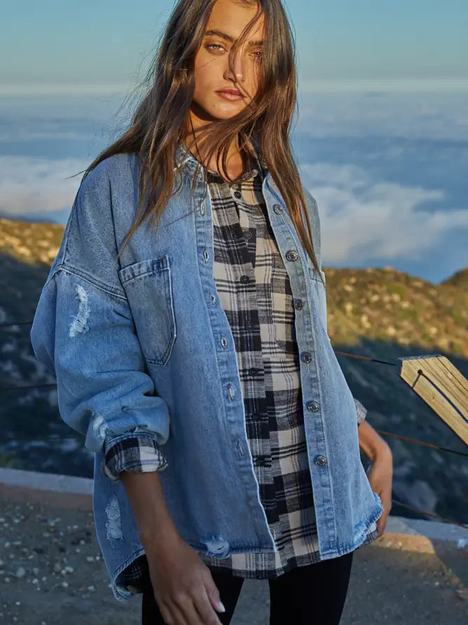 Washed Denim Button Down Jacket