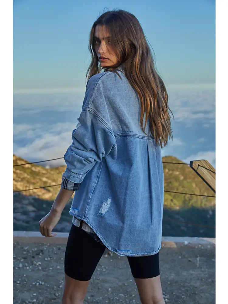 Washed Denim Button Down Jacket