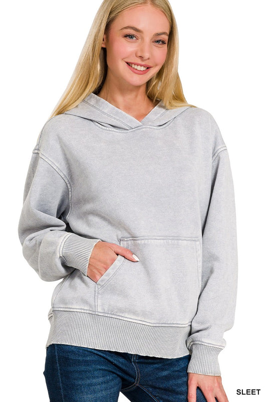SLEET ACID WASH POCKET HOODIE