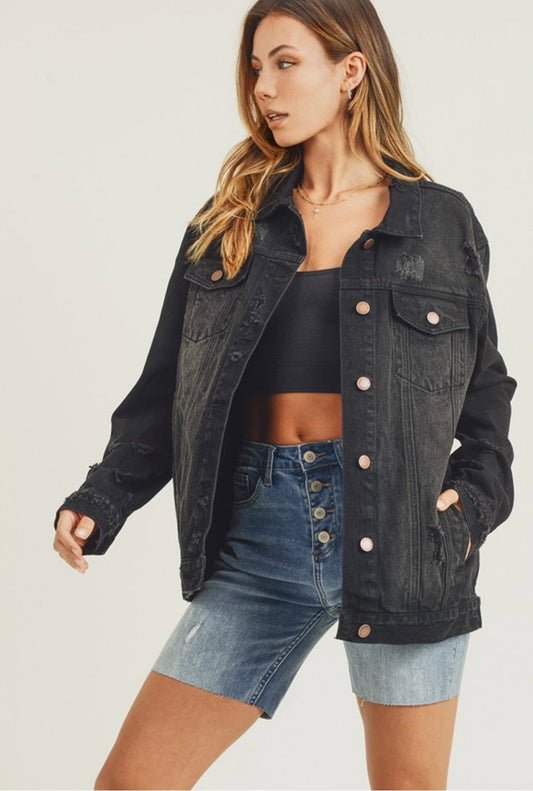 Risen Loose Fit 90s Distressed Jacket - Black