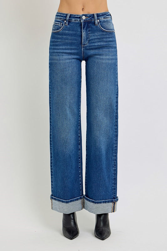 DARK RISEN CUFFED JEANS