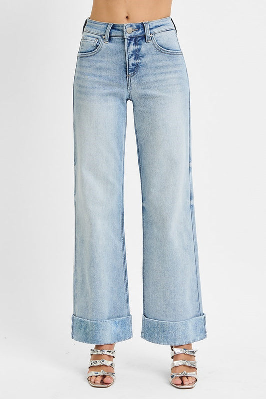RISEN LIGHT ANKLE WIDE CUFFED JEANS