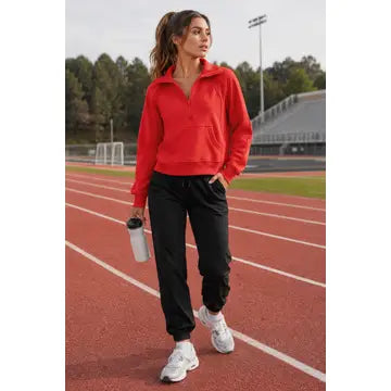 Funnel Neck Half Zip - Tomato
