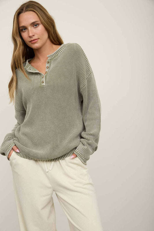 Light Olive Henley Sweater