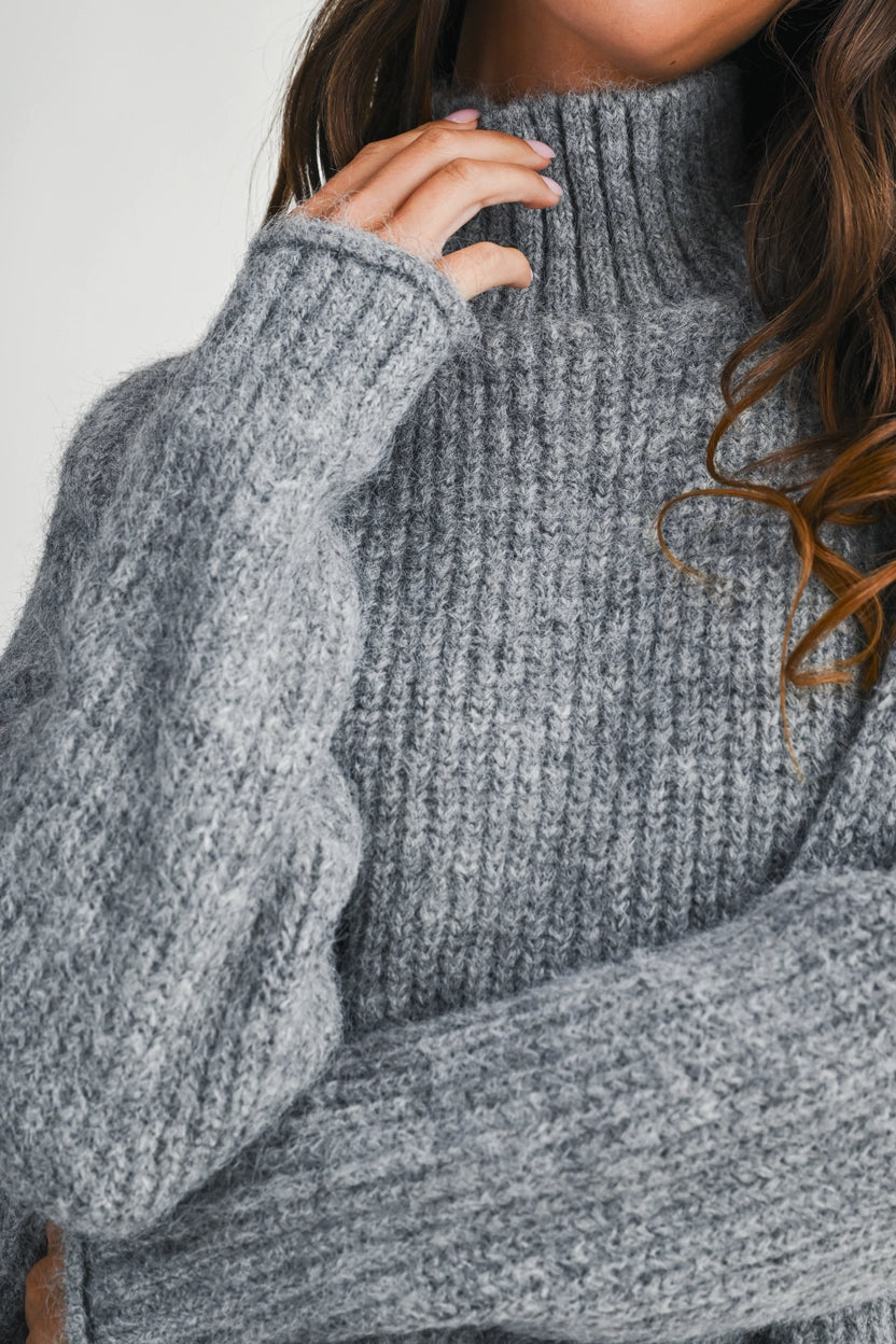Gray Brushed Mock Neck Sweater