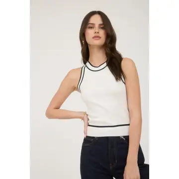 Contrast Stripe Halter Top-Ivory