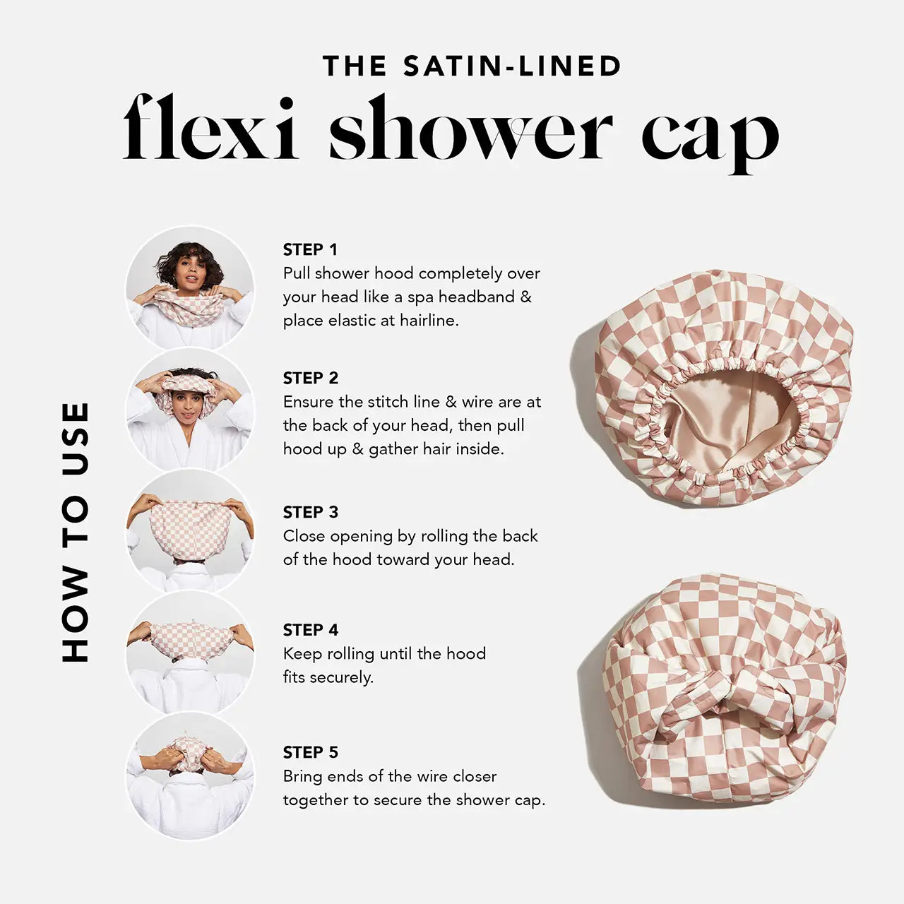 Kitsch Satin Lined Shower Cap - Terracotta Checker
