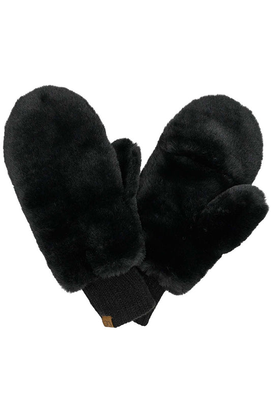 C.C Faux Fur Mittens- Black