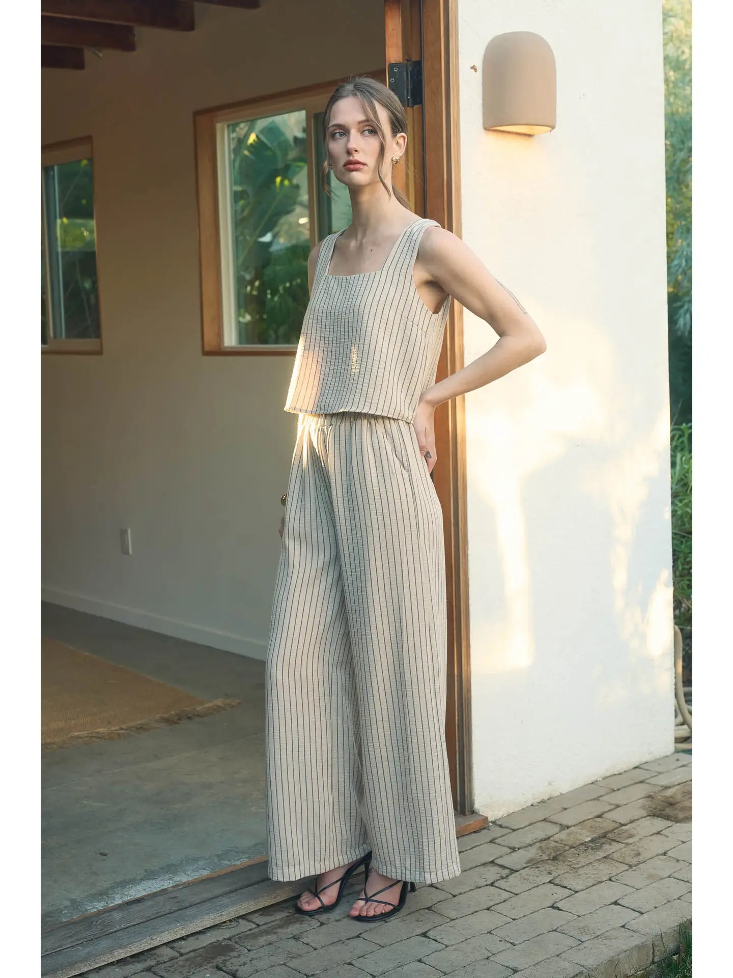 Pinstripe Tank & Wide Leg Pant Set
