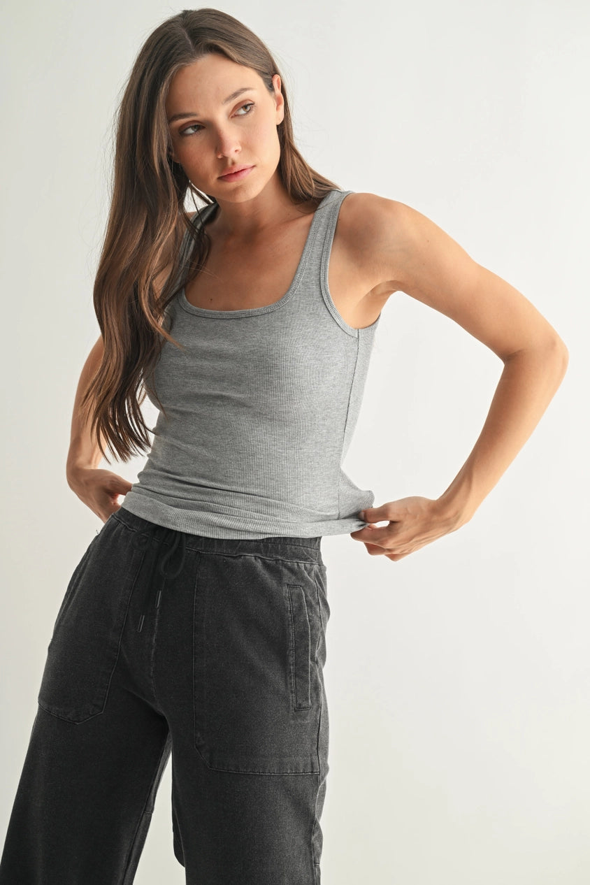 Mono B Ribbed Tank Top-Grey