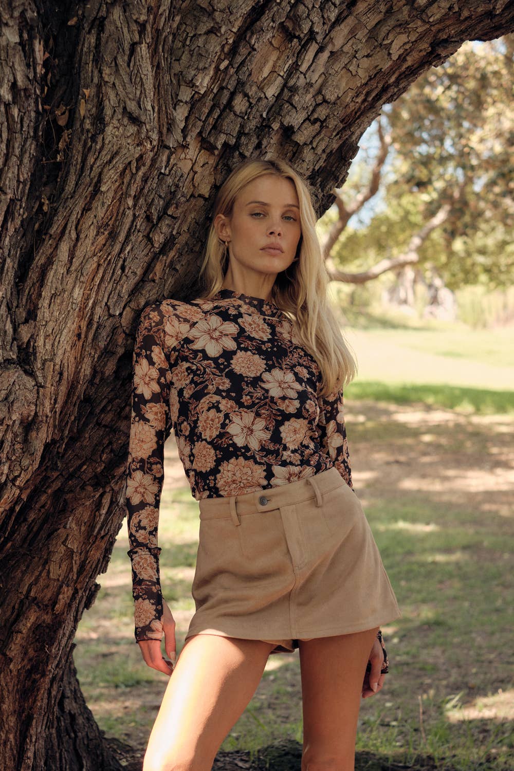 Black Floral Mesh Mock-Neck