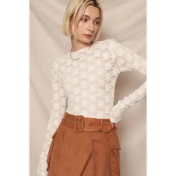 White Floral Lace Mesh Top