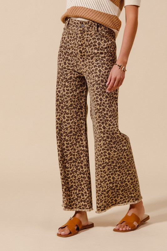 Leopard Twill Wide Leg Pants