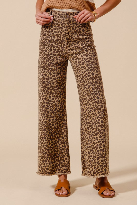 Leopard Twill Wide Leg Pants