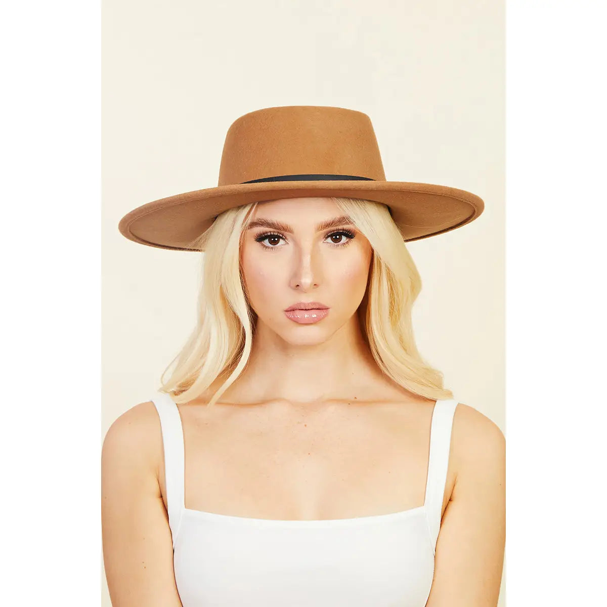 Flat Brim Strap Pork Pie Fashion Hat