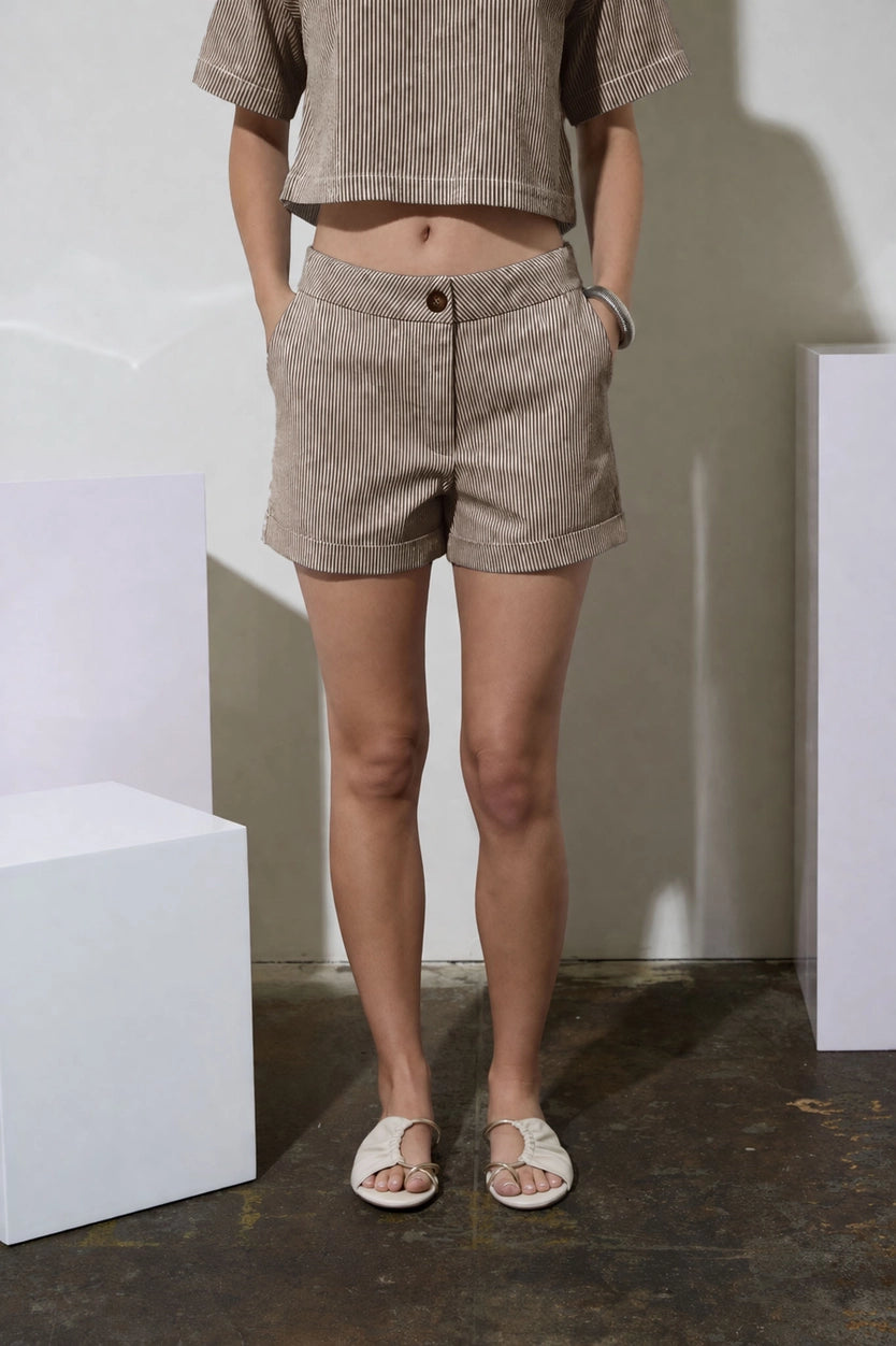 Brown Pinstripe Shorts