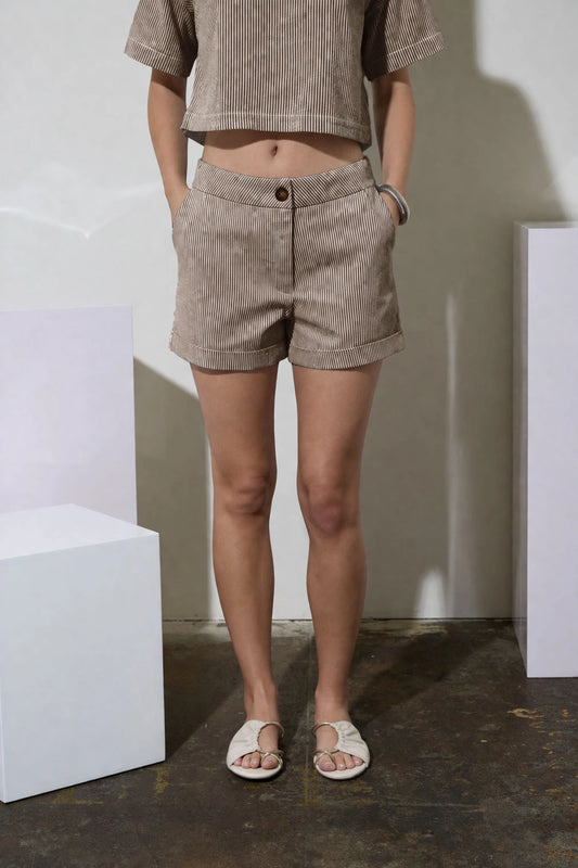 Brown Pinstripe Shorts