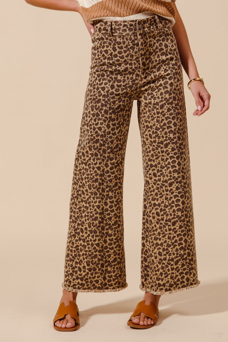 Leopard Twill Wide Leg Pants