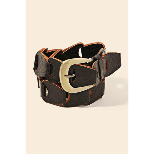 Faux Leather Braid Belt - Black