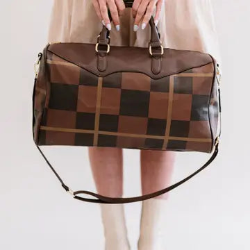 Brown Plaid Overnight Bag